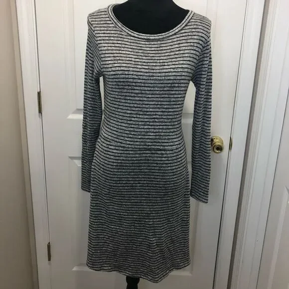 Alya gray and black striped long sleeve midi dress, size xs - Picture 1 of 12
